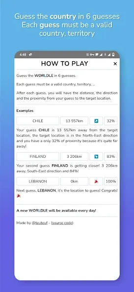 Скачать Worldle - Guess the Country (Мод: Безлимитные попытки и подсказки) на Андроид — скриншот 3