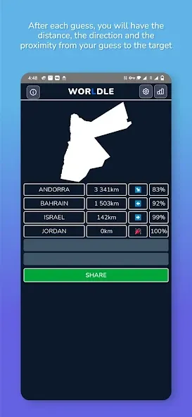Скачать Worldle - Guess the Country (Мод: Безлимитные попытки и подсказки) на Андроид — скриншот 4