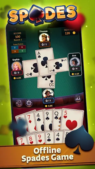 Spades - Offline Card Games — Взломанная версия (Без рекламы и все режимы открыты) — скриншот 1