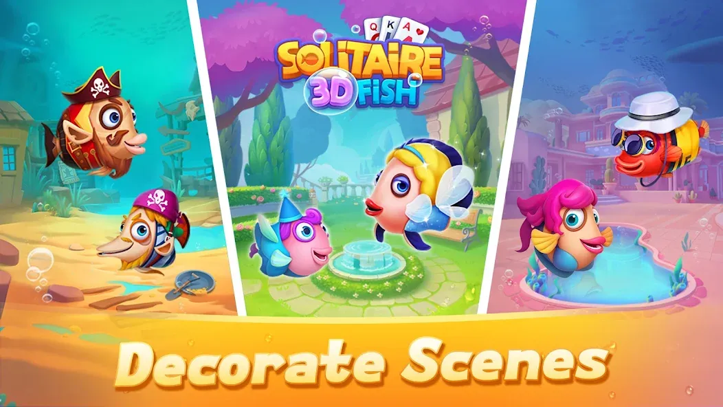 Solitaire 3D Fish MOD APK — Безлимитные монеты и все рыбы открыты — скриншот 2
