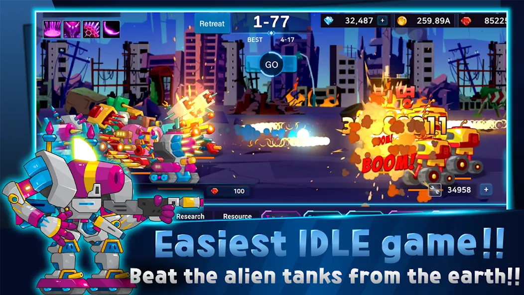 Mini Robot Tank : idle — Мод: Безлимитные деньги и оружие — скриншот 1