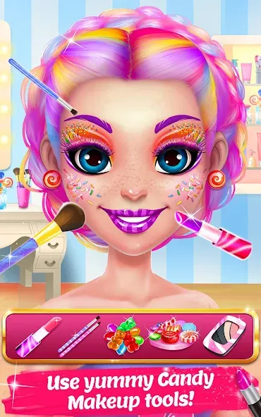 Candy Makeup Beauty Game — Взломанная версия (Безлимитные деньги и макияж открыт) — скриншот 2