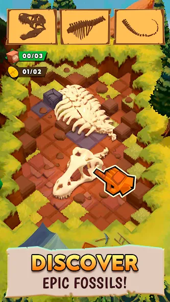 Dino Quest 2: Dinosaur Fossil — Взломанная версия (Безлимитные монеты и все раскопки открыты) — скриншот 1