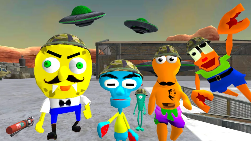 Sponge Area 51. Neighbor Alien MOD APK — Безлимитные патроны и ускоренный бег — скриншот 1