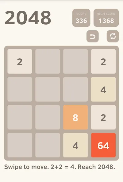 Скачать 2048 на Андроид — Подсказки и отмена ходов — скриншот 2