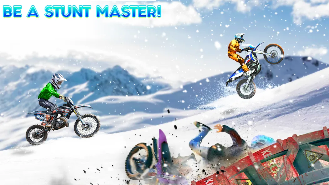 Snow Tricky Bike Stunt Race 3D — Взломанная версия (Безлимитные деньги и топливо) — скриншот 3