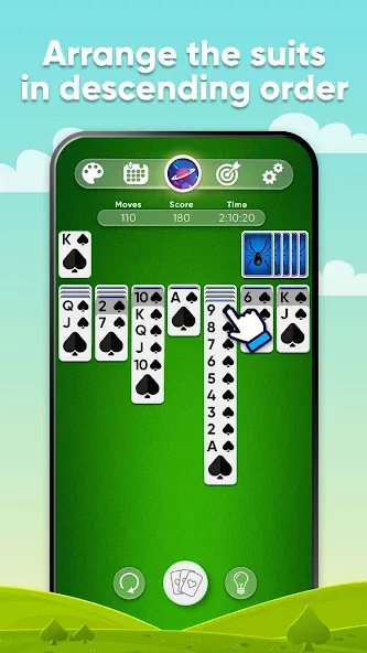 Взломанная Spider Solitaire на Андроид — Безлимитные подсказки и отмены ходов — скриншот 2