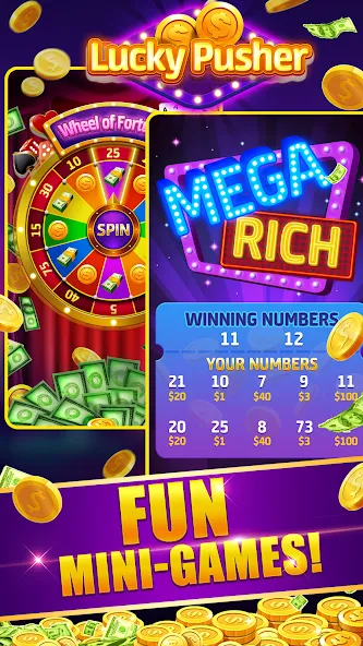 Взломанная Lucky Cash Pusher Coin Games на Андроид — Безлимитные монеты и бонусы — скриншот 4