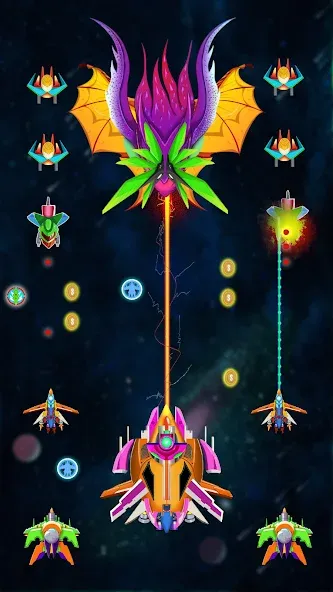 Galaxy Shooting: Alien Attack — Мод: Безлимитные деньги и усиленное оружие — скриншот 1