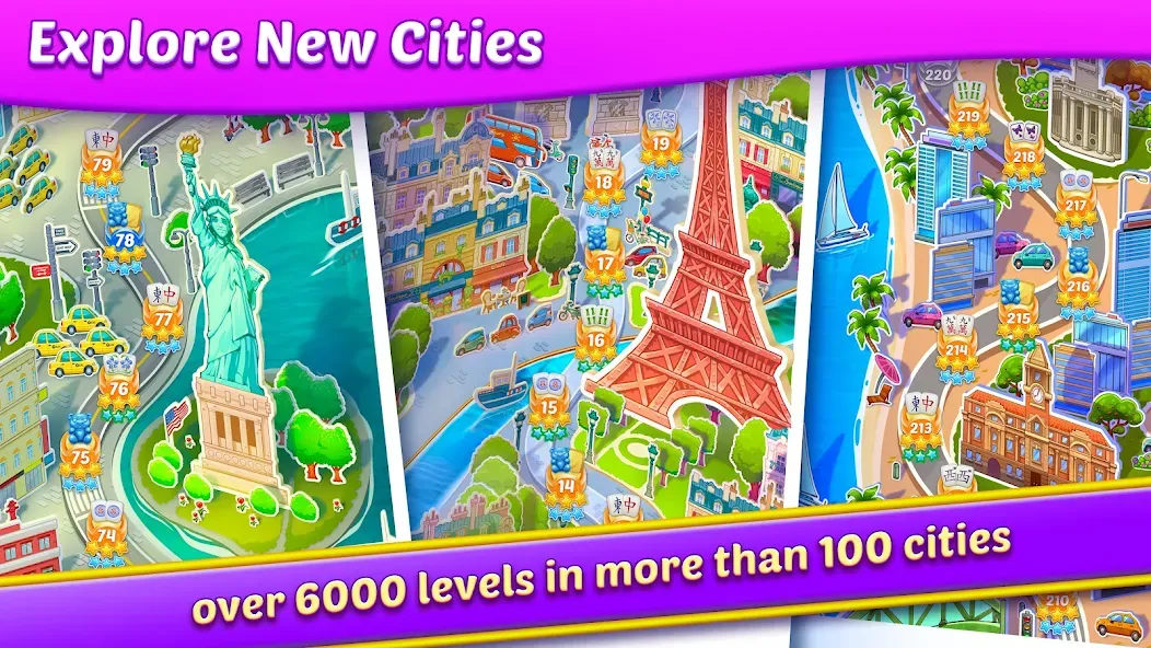 Mahjong City Tours: Tile Match на Андроид — Мод Безлимитные деньги и открыты все уровни — скриншот 3