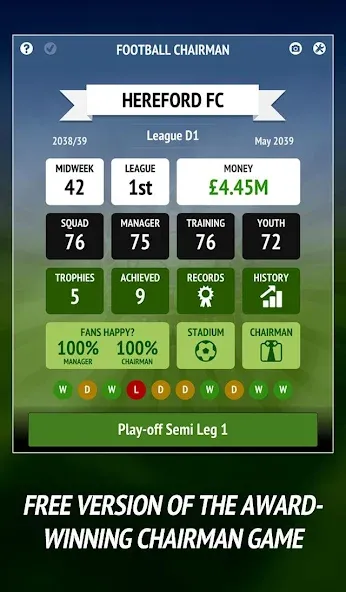 Скачать взломанную Football Chairman (Soccer] — Безлимитные деньги и премиум — скриншот 1