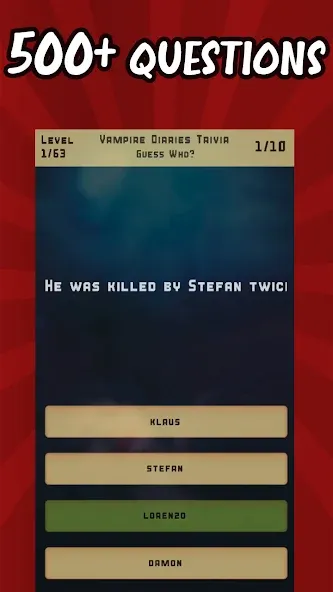 Vampire Diaries Quiz Trivia — Открыты все вопросы и подсказки — скриншот 1