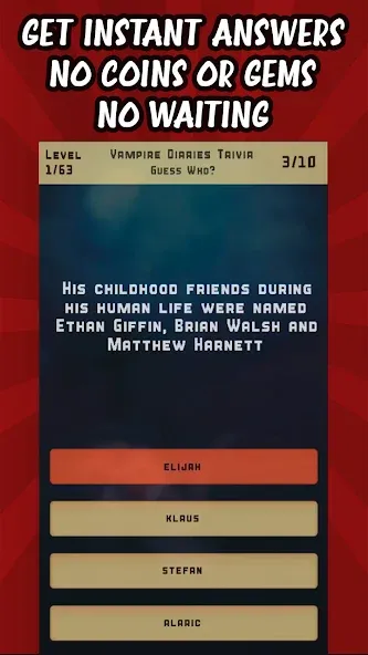 Vampire Diaries Quiz Trivia — Открыты все вопросы и подсказки — скриншот 3