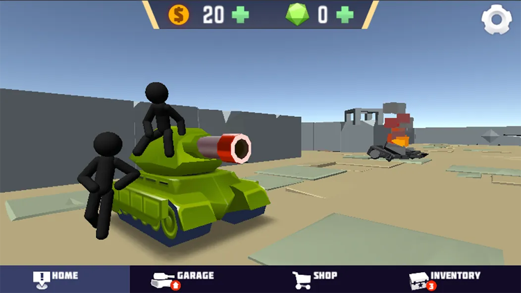Stickman Tank Battle — Мод: Безлимитные деньги и мощные танки — скриншот 1 Stickman Tank Battle — Мод: Безлимитные деньги и мощные танки — скриншот 1