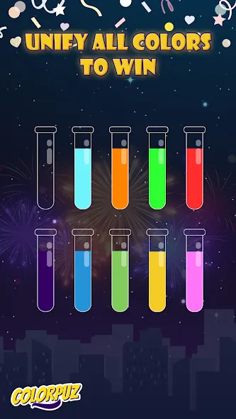 Взломанная Colorpuz - Water Sort Puzzle на Андроид — Без рекламы и все уровни открыты — скриншот 3