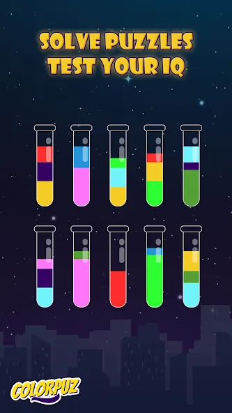 Взломанная Colorpuz - Water Sort Puzzle на Андроид — Без рекламы и все уровни открыты — скриншот 4