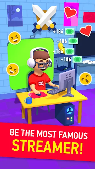 Idle Streamer - Tuber game — Взломанная версия (Безлимитные деньги и бонусы) — скриншот 1