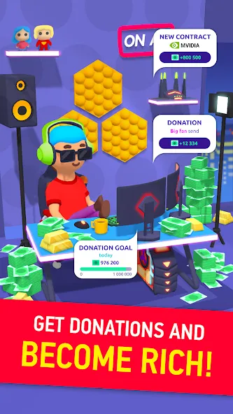 Idle Streamer - Tuber game — Взломанная версия (Безлимитные деньги и бонусы) — скриншот 2