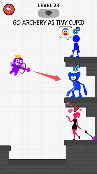 Скачать Love Archer rainbow monster с модом — Безлимитные стрелы и открытые уровни — скриншот 1