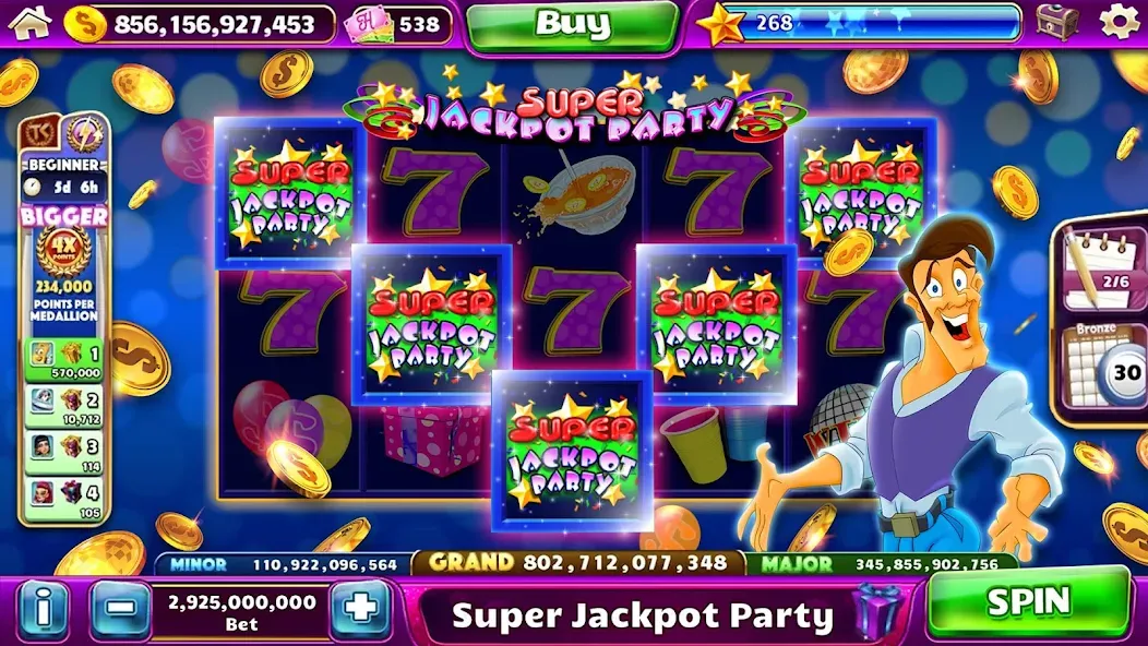 Jackpot Party Casino Slots — Взломанная версия (Бесплатные спины и много монет) — скриншот 4