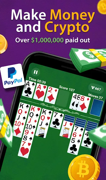 Solitaire - Make Money MOD — Безлимитные деньги и бонусы на Андроид — скриншот 1