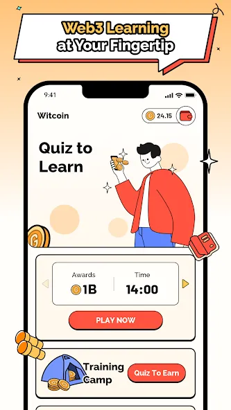 Witcoin: Web3 Play to Learn MOD APK на Android — Расширенные награды и доступ ко всем урокам — скриншот 1