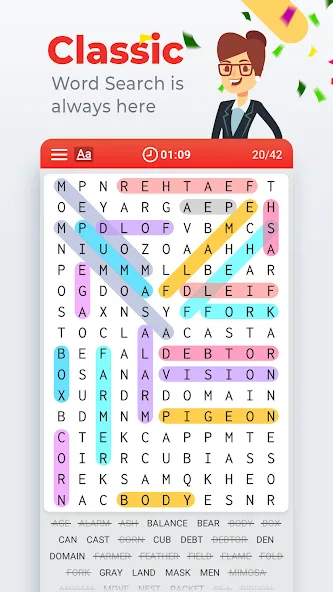 Взломанная Word Search Colorful на Андроид — Подсказки доступны без ограничений — скриншот 1