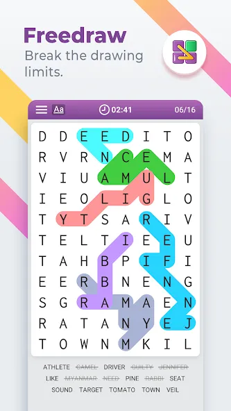 Взломанная Word Search Colorful на Андроид — Подсказки доступны без ограничений — скриншот 5