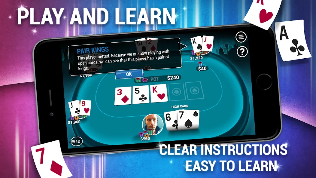 Learn How To Play Texas Poker на Андроид — Мод Бесконечные фишки и подсказки — скриншот 3