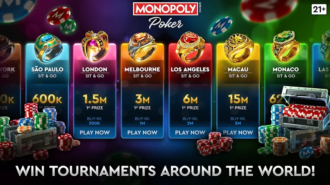 MONOPOLY Poker - Texas Holdem — Мод: Безлимитные фишки и открытые столы — скриншот 2