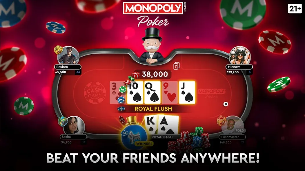 MONOPOLY Poker - Texas Holdem — Мод: Безлимитные фишки и открытые столы — скриншот 3