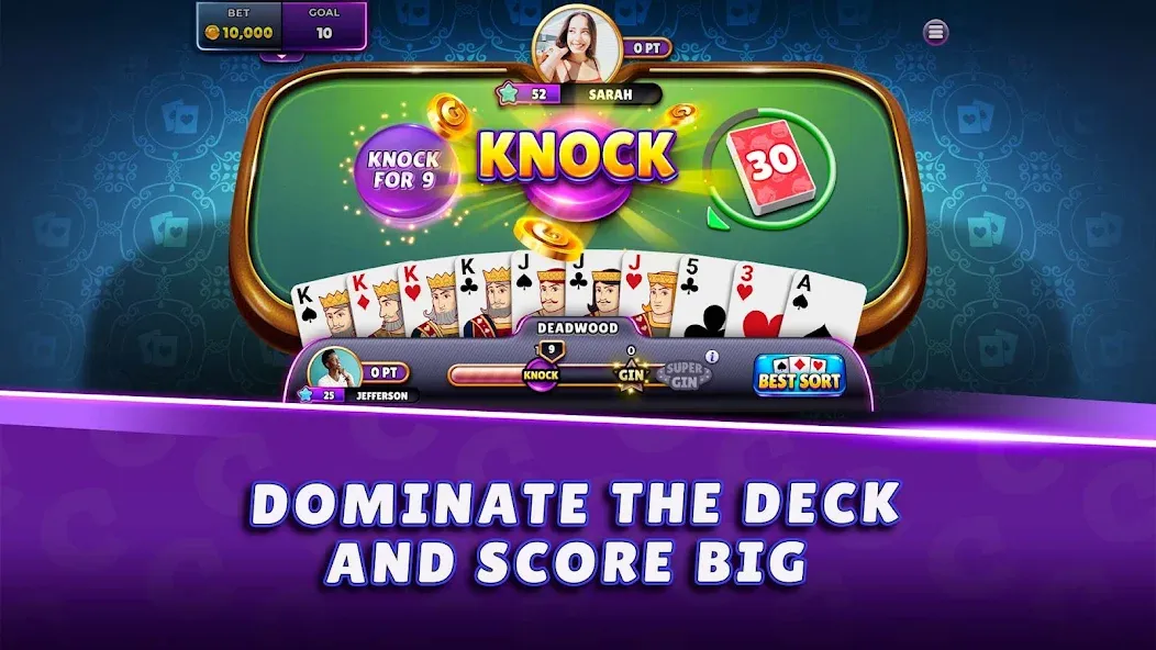 Gin Rummy Super - Card Game MOD APK на Android — Безлимитные монеты и открытые функции — скриншот 2
