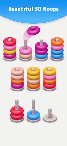 Color Sort 3D — Hoop Stack — Мод: Без рекламы и все уровни открыты — скриншот 1