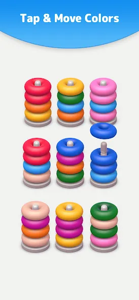Color Sort 3D — Hoop Stack — Мод: Без рекламы и все уровни открыты — скриншот 3