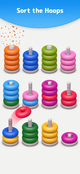 Color Sort 3D — Hoop Stack — Мод: Без рекламы и все уровни открыты — скриншот 4