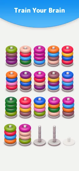 Color Sort 3D — Hoop Stack — Мод: Без рекламы и все уровни открыты — скриншот 5