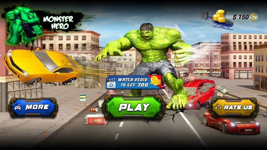 Monster Superhero: Green Fight MOD — Безлимитные деньги и здоровье на Андроид — скриншот 1