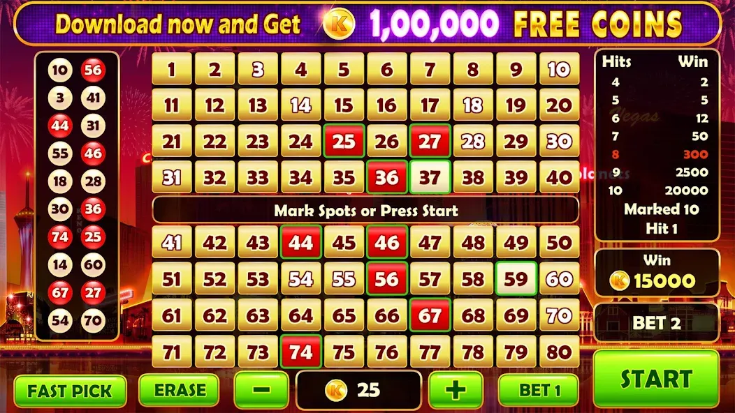 Скачать Keno Prime - Super 3X Payout на телефон — Утроенные выплаты и безлимитные монеты — скриншот 2