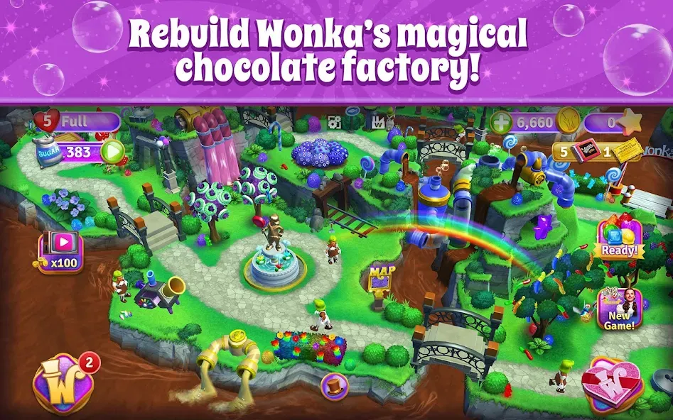 Wonka's World of Candy Match 3 — Мод: Безлимитные жизни и монеты — скриншот 1