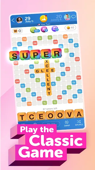 Words With Friends 2 Word Game MOD — Безлимитные подсказки и ходы на Андроид — скриншот 1