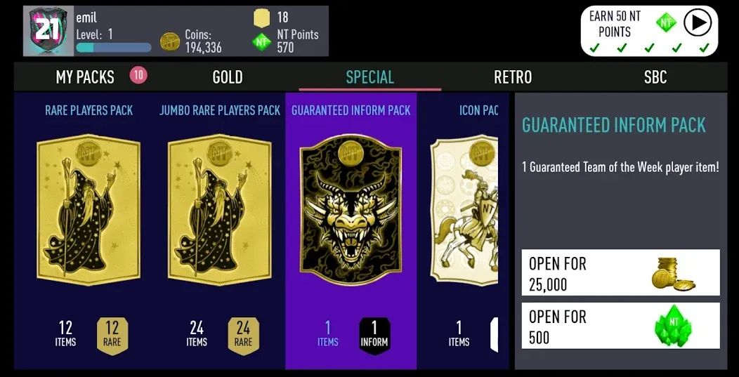 NT 21 Draft + Pack Opener MOD APK — Безлимитные деньги и паки открыты — скриншот 1