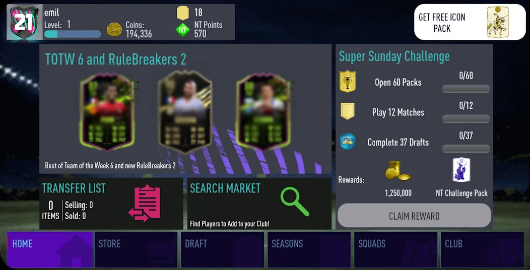 NT 21 Draft + Pack Opener MOD APK — Безлимитные деньги и паки открыты — скриншот 4