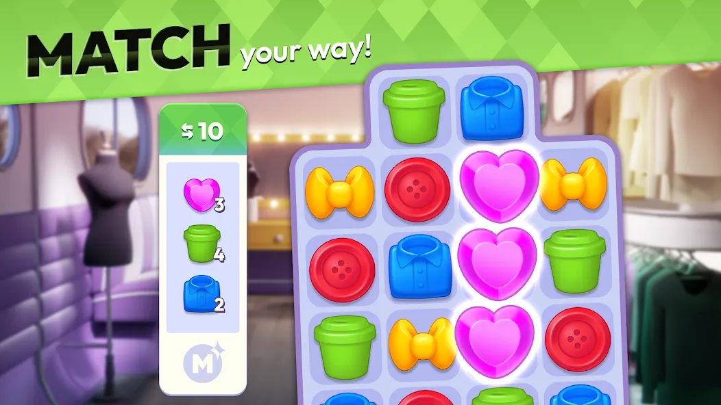 Скачать Makeover Match - Fashion Game — Последняя версия (Безлимитные монеты и энергия) — скриншот 5