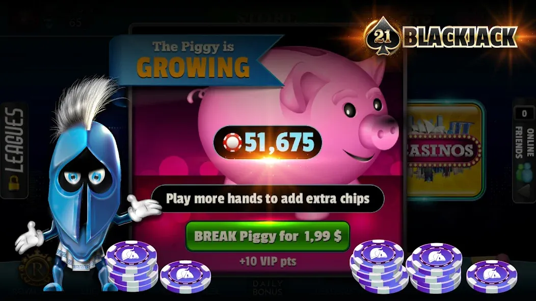 Взломанная BlackJack 21 - Online Casino на Андроид — Безлимитные фишки и бонусы — скриншот 5