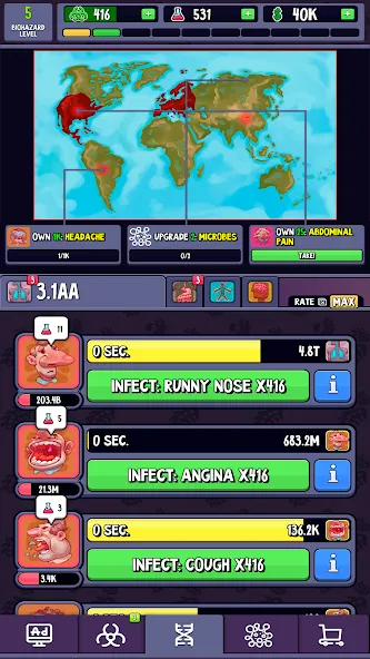 Idle Infection Mod APK Много денег и ресурсов — Скачать на Андроид — скриншот 5
