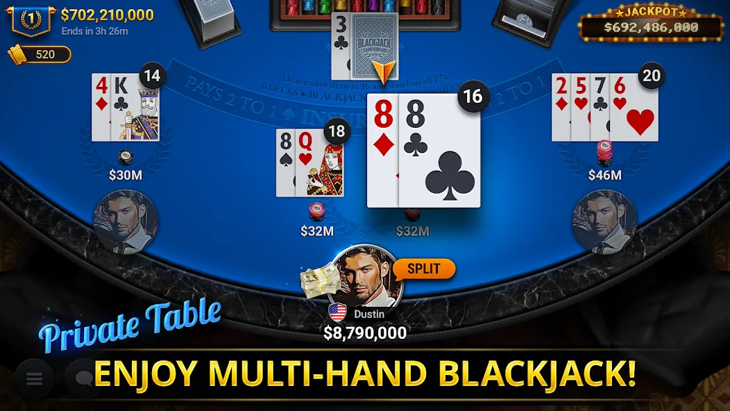 Взломанная Blackjack Championship на Андроид — Безлимитные фишки и открытые столы — скриншот 5