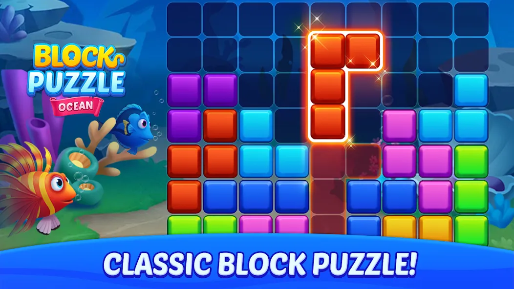 Скачать Block Puzzle Ocean — Последняя версия (Безлимитные подсказки и монеты) — скриншот 1