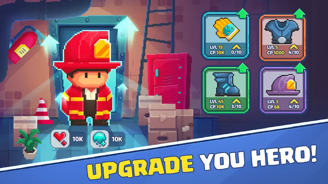 Скачать Firefighter: pixel shooter на Андроид — Безлимитные деньги и улучшенное оружие — скриншот 5