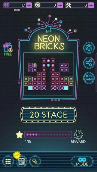 Скачать Neon bricks (Мод: Неонные блоки и бесконечные жизни) на Андроид — скриншот 1