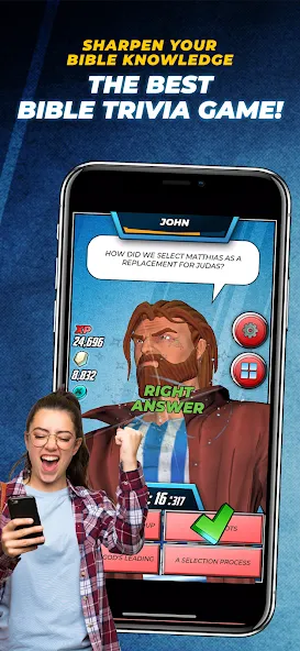 Скачать Bible Trivia Game: Heroes на Андроид — Открыты все вопросы и подсказки — скриншот 1